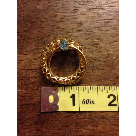 5/$25 Blue Rhinestone and Gold Double Circle Pin/Brooch - Picture 3 of 3